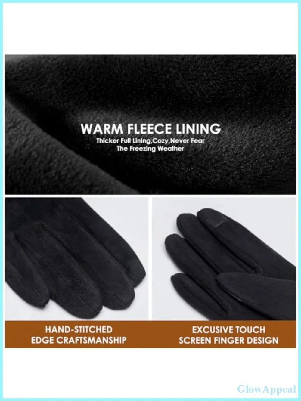 Women's Suede Gloves for Cold Weather, Fleece Lined Touchscreen Winter